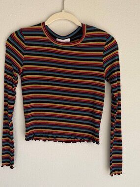 OUTLAW Women’s Rainbow Striped Crop Top Size S Long Sleeve Ribbed
